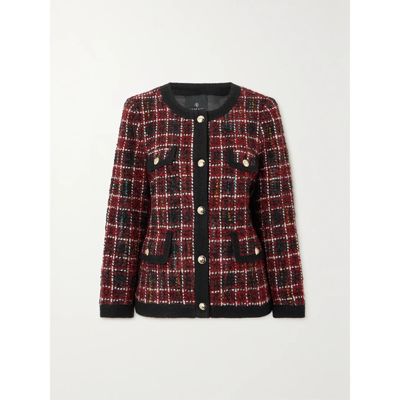 Anine Bing 'Lydia' Red Wool Checked Boucl�-Tweed Jacket Size S